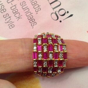 Size 6 Ruby Diamond Dome Band Ring Sterling Silver Layered With Gold